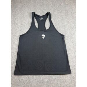 Gymreapers Men's L Large Black Racerback Tank Top White Skull Logo Workout Gym